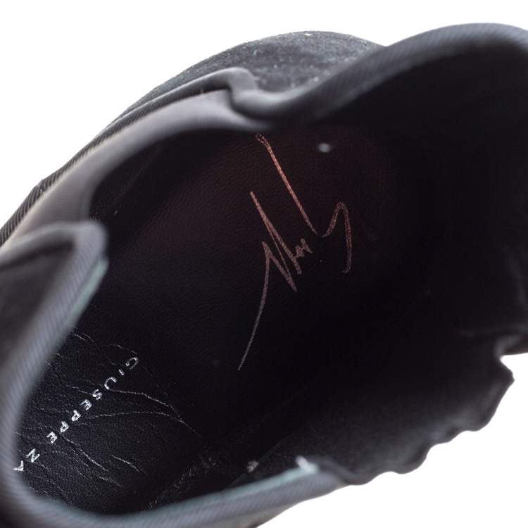 Pre Owned Giuseppe Zanotti Black Suede Leather Metal Cap Ankle Booties Size 40