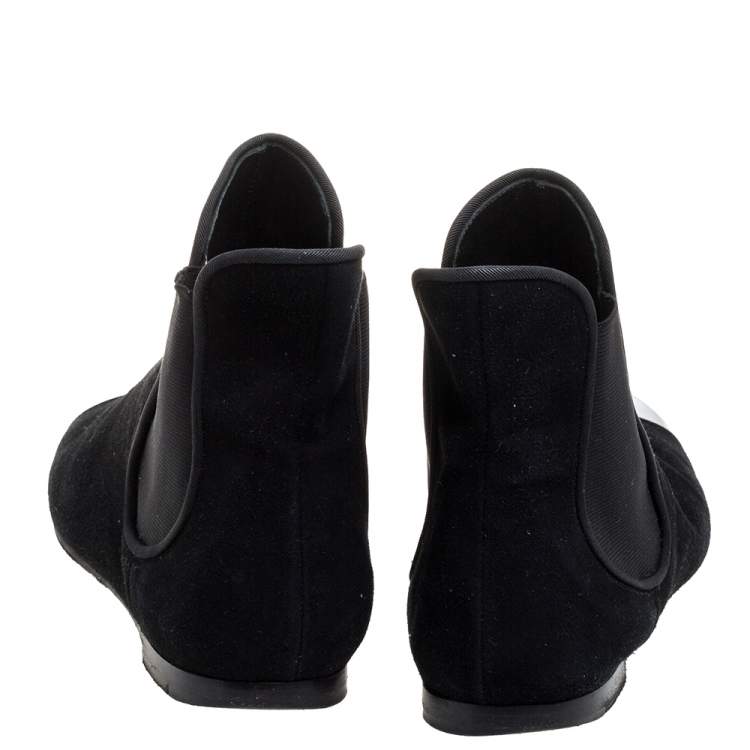 Pre Owned Giuseppe Zanotti Black Suede Leather Metal Cap Ankle Booties Size 40