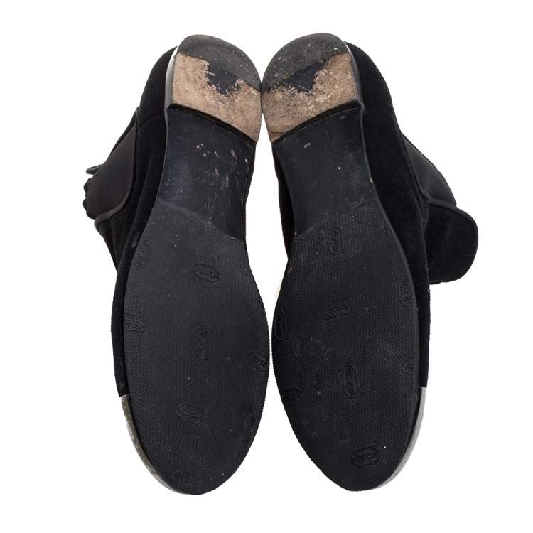 Pre Owned Giuseppe Zanotti Black Suede Leather Metal Cap Ankle Booties Size 40