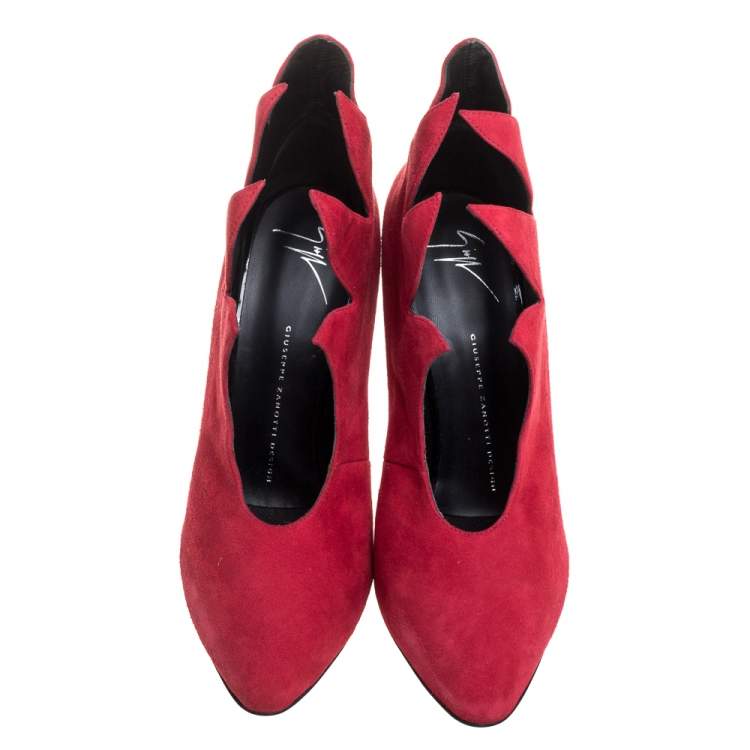 Pre Owned Giuseppe Zanotti Red Suede Leather V Neck Pointed Toe Pumps Size 40