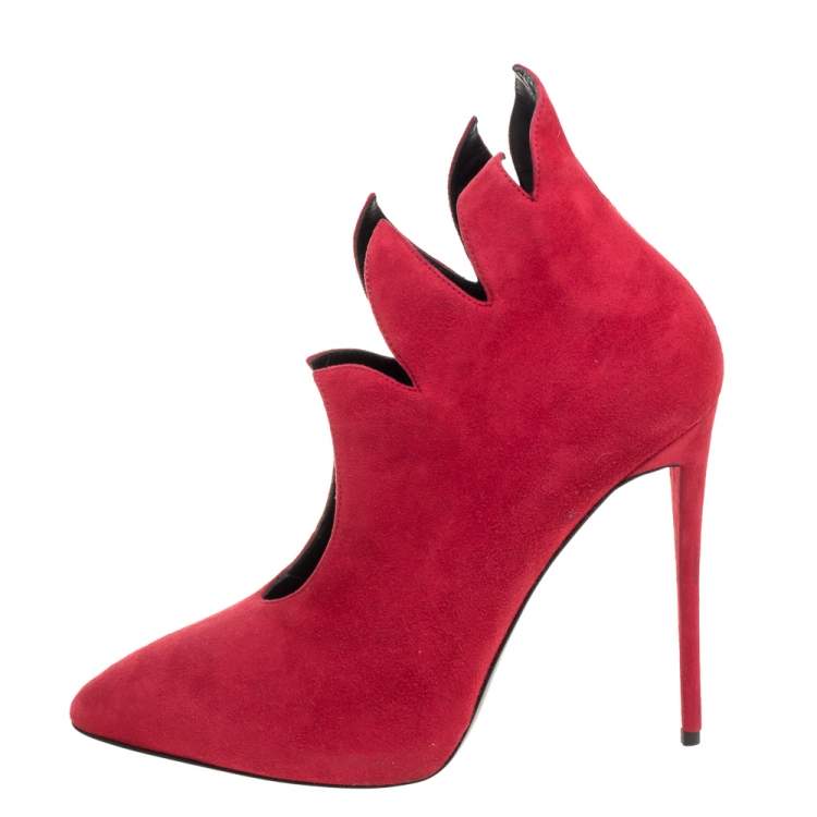 Pre Owned Giuseppe Zanotti Red Suede Leather V Neck Pointed Toe Pumps Size 40