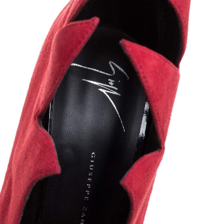 Pre Owned Giuseppe Zanotti Red Suede Leather V Neck Pointed Toe Pumps Size 40