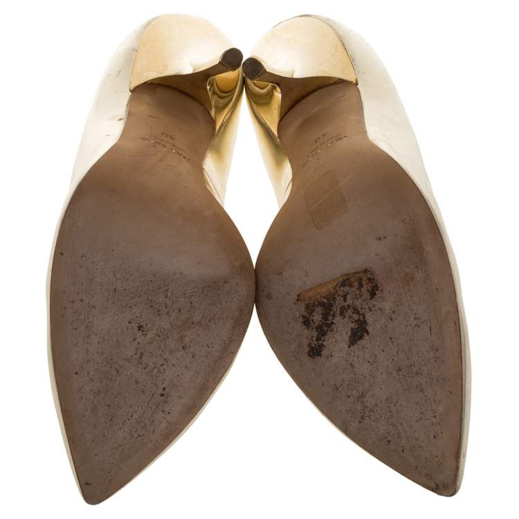 Pre Owned Giuseppe Zanotti Gold Patent Leather Pointed Toe Pumps Size 40