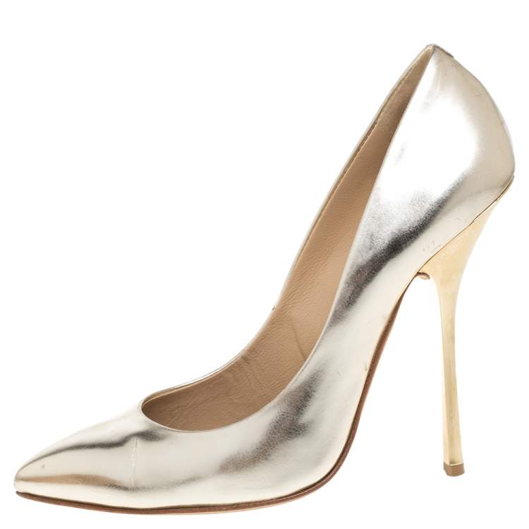 Pre Owned Giuseppe Zanotti Gold Patent Leather Pointed Toe Pumps Size 40