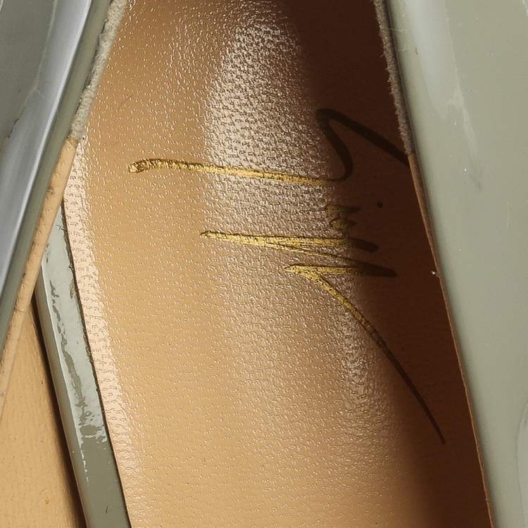 Pre Owned Giuseppe Zanotti Grey Patent Leather Peep Toe Platform Pumps Size 39