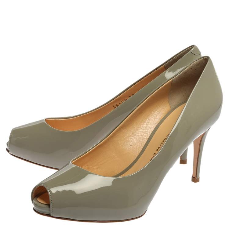 Pre Owned Giuseppe Zanotti Grey Patent Leather Peep Toe Platform Pumps Size 39