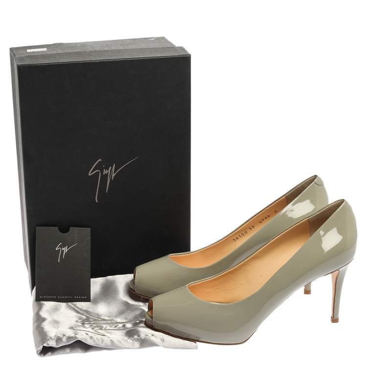 Pre Owned Giuseppe Zanotti Grey Patent Leather Peep Toe Platform Pumps Size 39