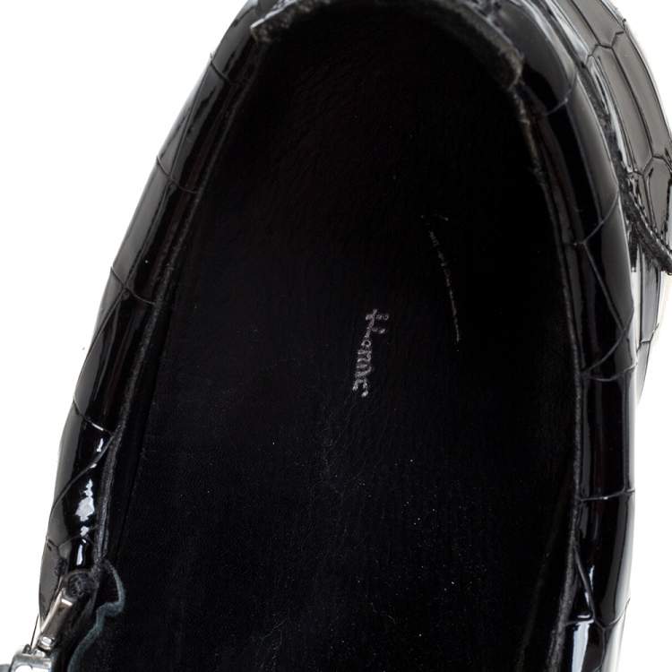 Pre Owned Giuseppe Zanotti Black Croc Embossed Leather Low Top Sneakers Size 44.5
