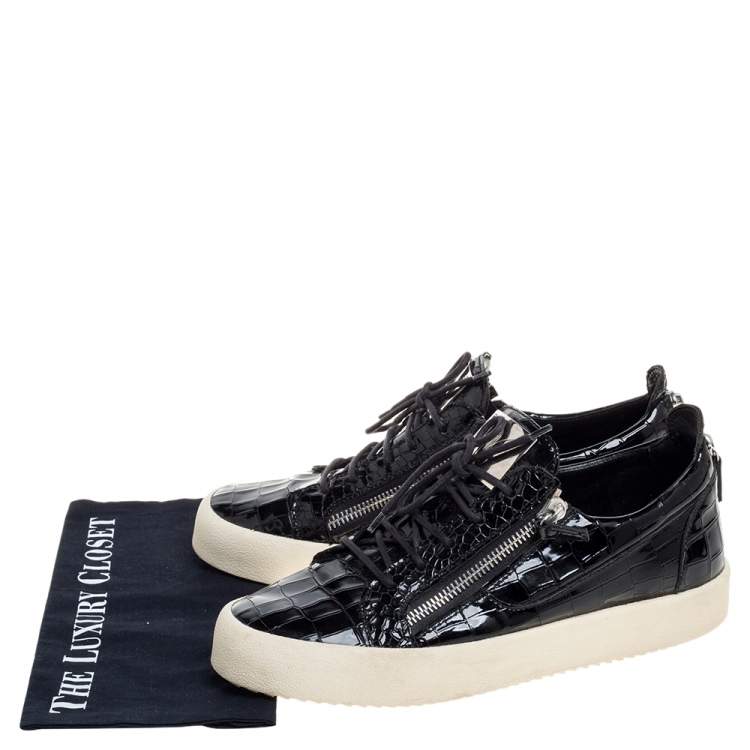 Pre Owned Giuseppe Zanotti Black Croc Embossed Leather Low Top Sneakers Size 44.5
