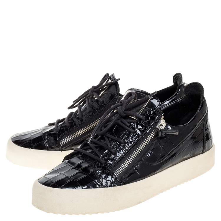 Pre Owned Giuseppe Zanotti Black Croc Embossed Leather Low Top Sneakers Size 44.5