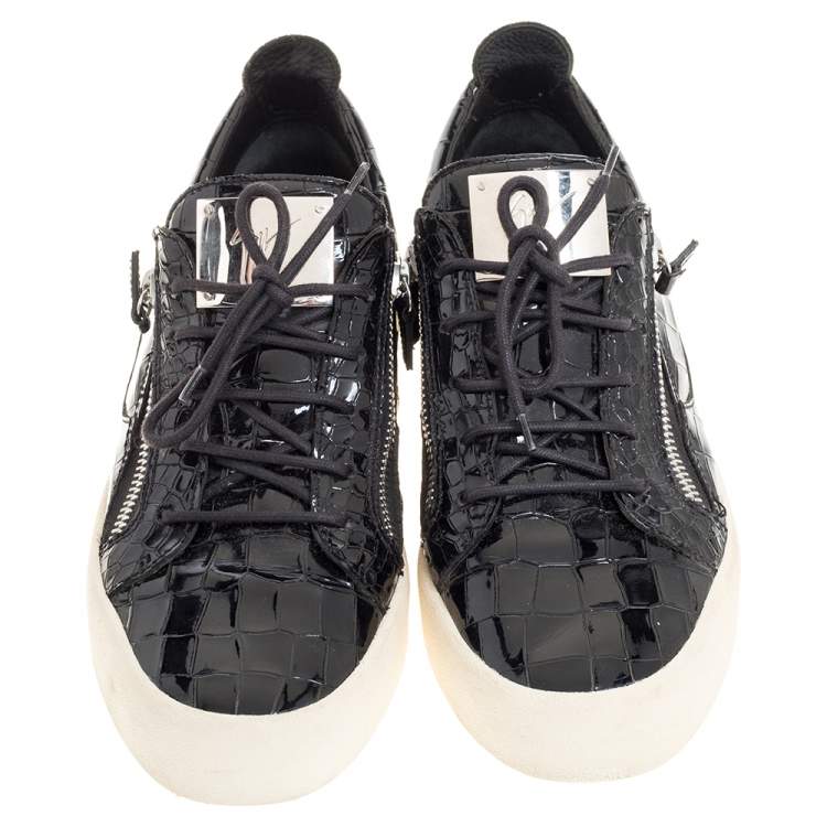 Pre Owned Giuseppe Zanotti Black Croc Embossed Leather Low Top Sneakers Size 44.5