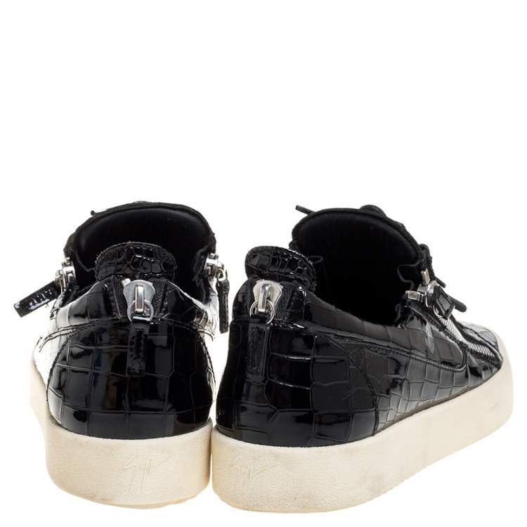 Pre Owned Giuseppe Zanotti Black Croc Embossed Leather Low Top Sneakers Size 44.5