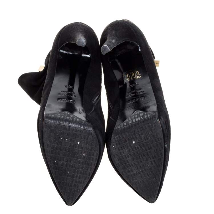 Pre Owned Le Silla Black Suede Hat Pin Platform Ankle Boots Size 38.5