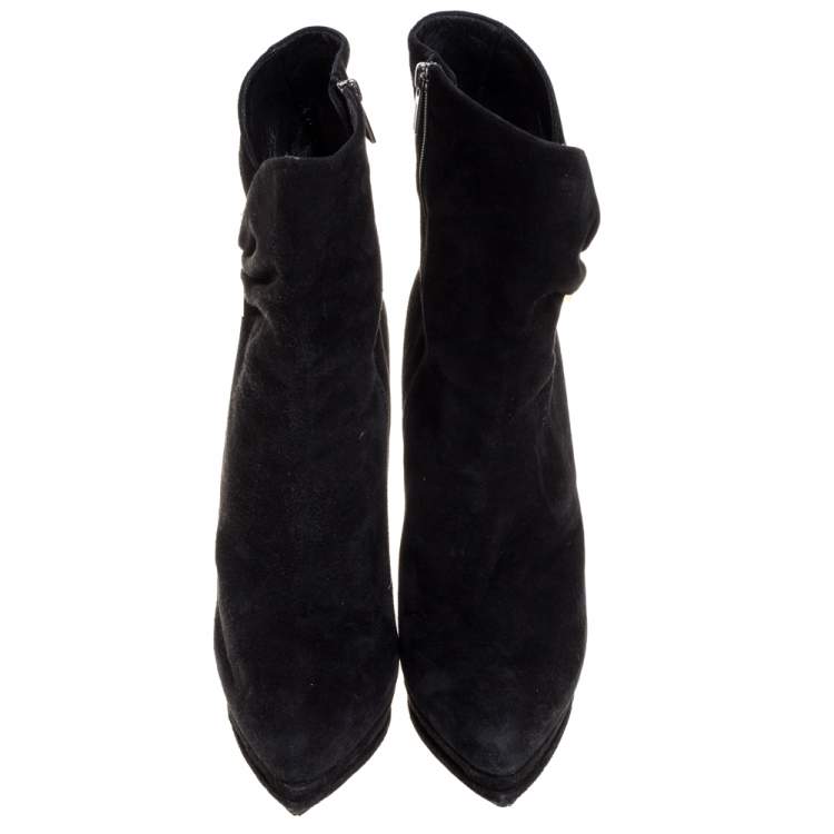 Pre Owned Le Silla Black Suede Hat Pin Platform Ankle Boots Size 38.5