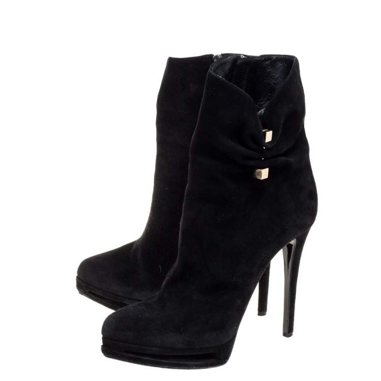 Pre Owned Le Silla Black Suede Hat Pin Platform Ankle Boots Size 38.5