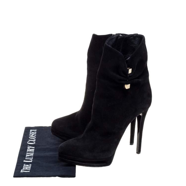 Pre Owned Le Silla Black Suede Hat Pin Platform Ankle Boots Size 38.5