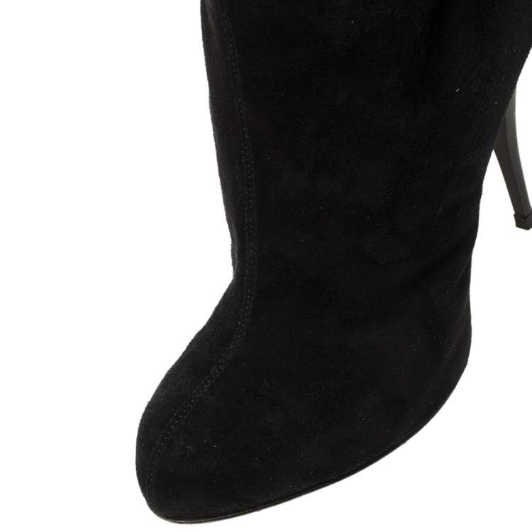 Pre Owned Giuseppe Zanotti Black Suede Lace-Up Knee Length Boots Size 39