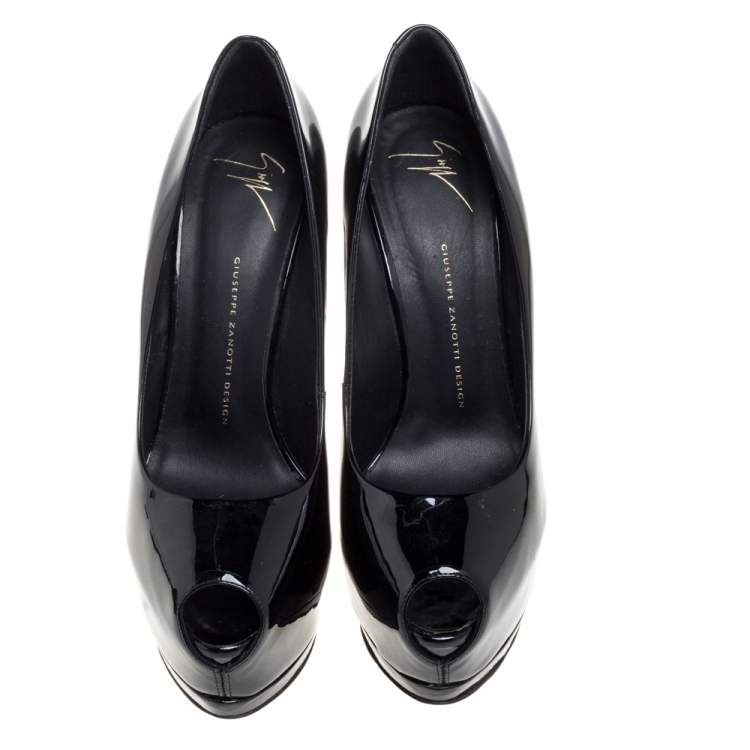 Pre Owned Giuseppe Zanotti Black Patent Leather Peep Toe Platform Pumps Size 41