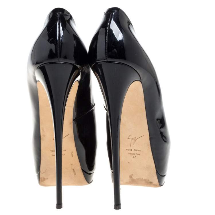 Pre Owned Giuseppe Zanotti Black Patent Leather Peep Toe Platform Pumps Size 41