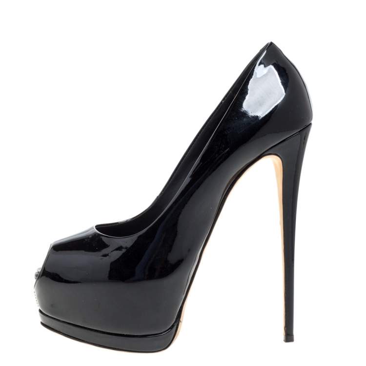 Pre Owned Giuseppe Zanotti Black Patent Leather Peep Toe Platform Pumps Size 41