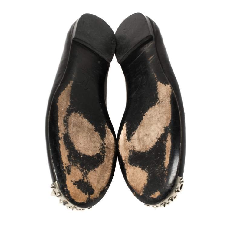 Pre Owned Giuseppe Zanotti Black Leather Malika Spiked Cap Toe Ballet Flats Size 38.5
