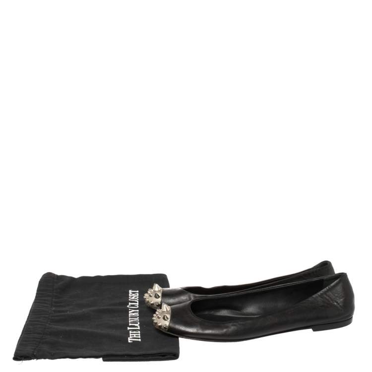 Pre Owned Giuseppe Zanotti Black Leather Malika Spiked Cap Toe Ballet Flats Size 38.5