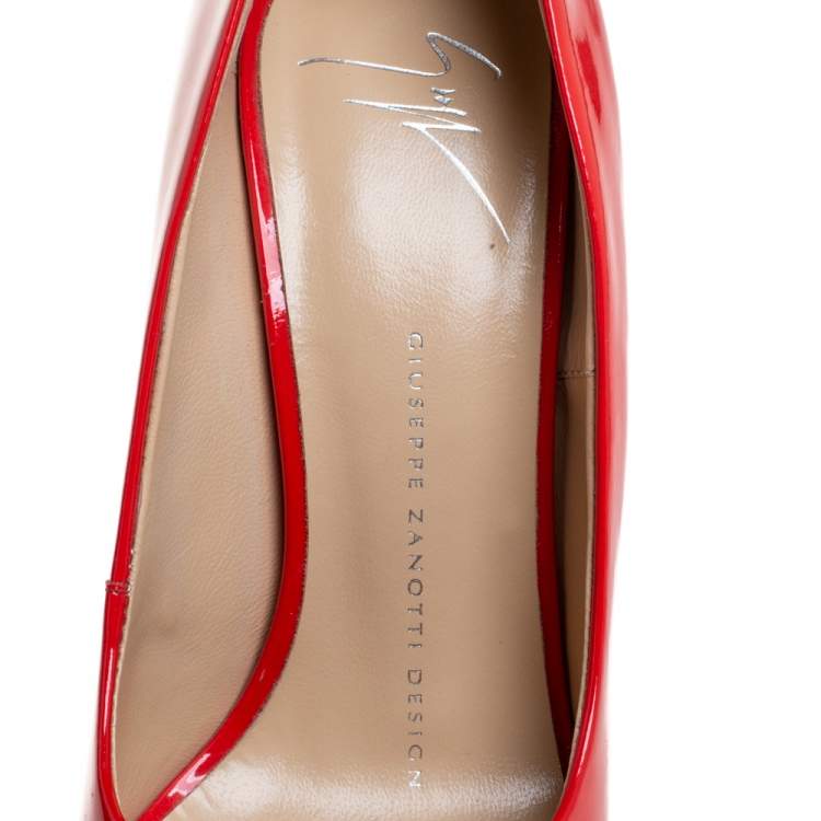 Pre Owned Giuseppe Zanotti Red Patent Leather Sharon Peep Toe Pumps Size 36