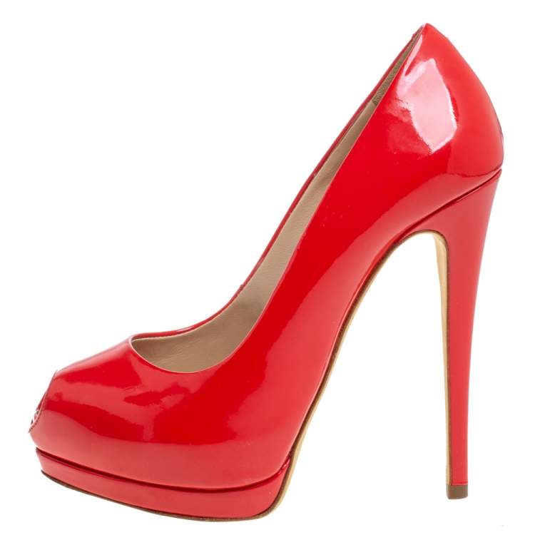 Pre Owned Giuseppe Zanotti Red Patent Leather Sharon Peep Toe Pumps Size 36
