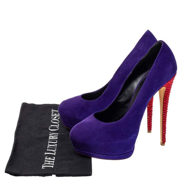 Pre Owned Giuseppe Zanotti Violet Suede Embellished Platform Pumps Size 39