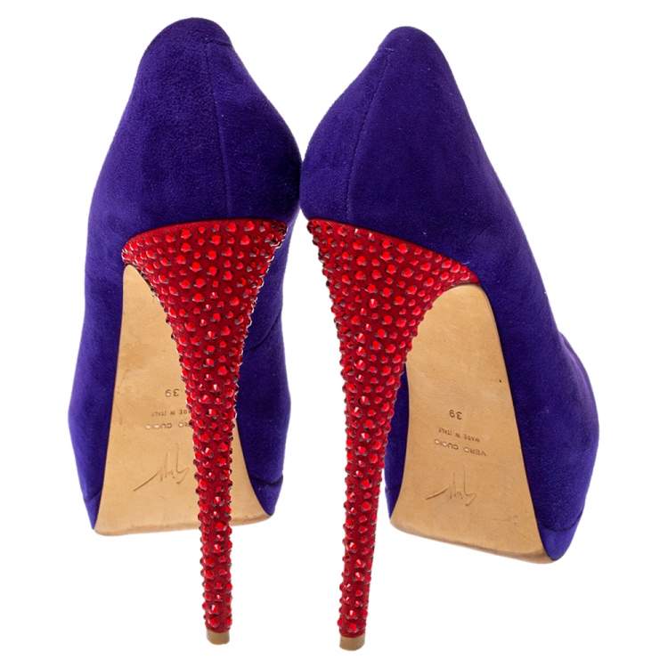 Pre Owned Giuseppe Zanotti Violet Suede Embellished Platform Pumps Size 39