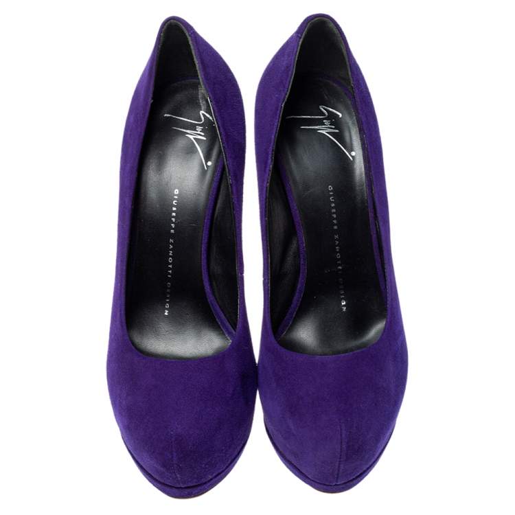 Pre Owned Giuseppe Zanotti Violet Suede Embellished Platform Pumps Size 39