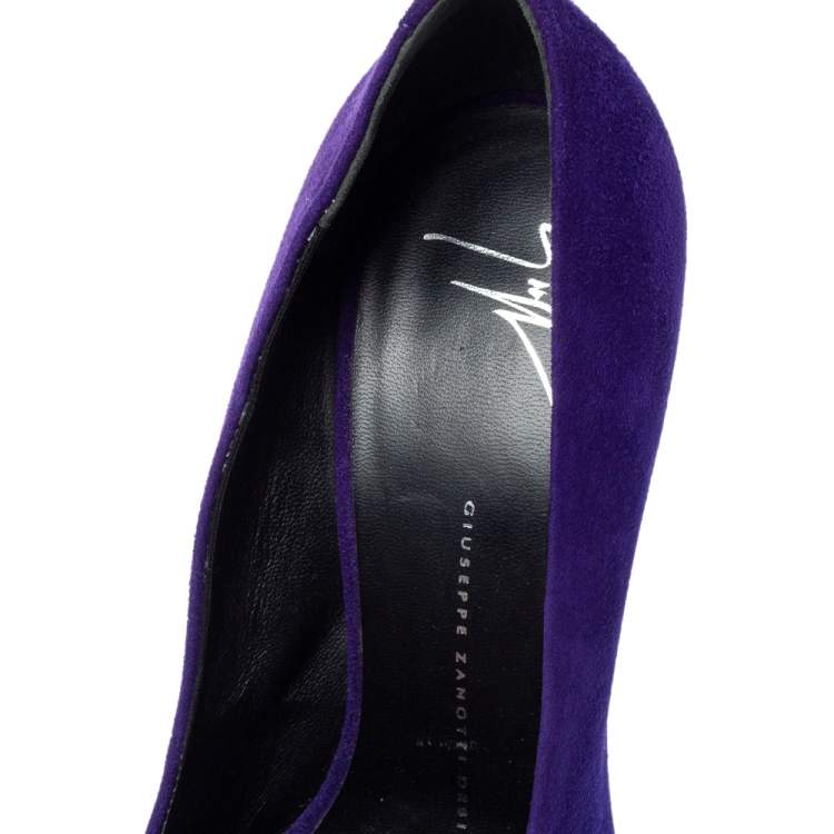Pre Owned Giuseppe Zanotti Violet Suede Embellished Platform Pumps Size 39