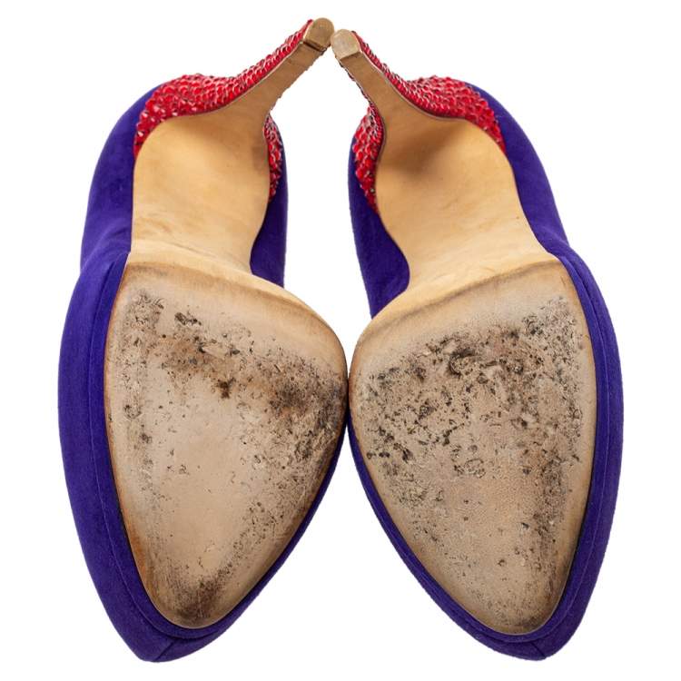 Pre Owned Giuseppe Zanotti Violet Suede Embellished Platform Pumps Size 39