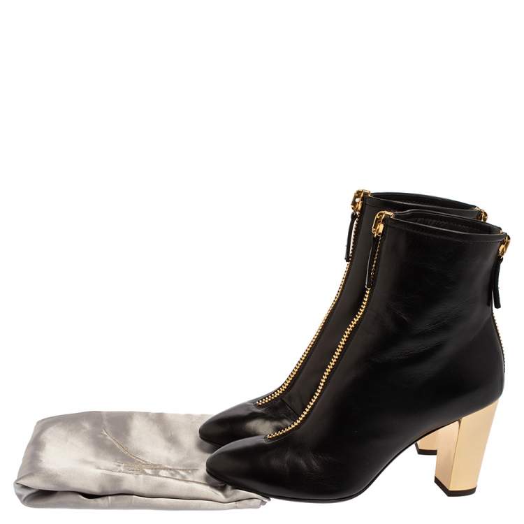 Pre Owned Giuseppe Zanotti Black Leather Block Heel Ankle Boots Size 37