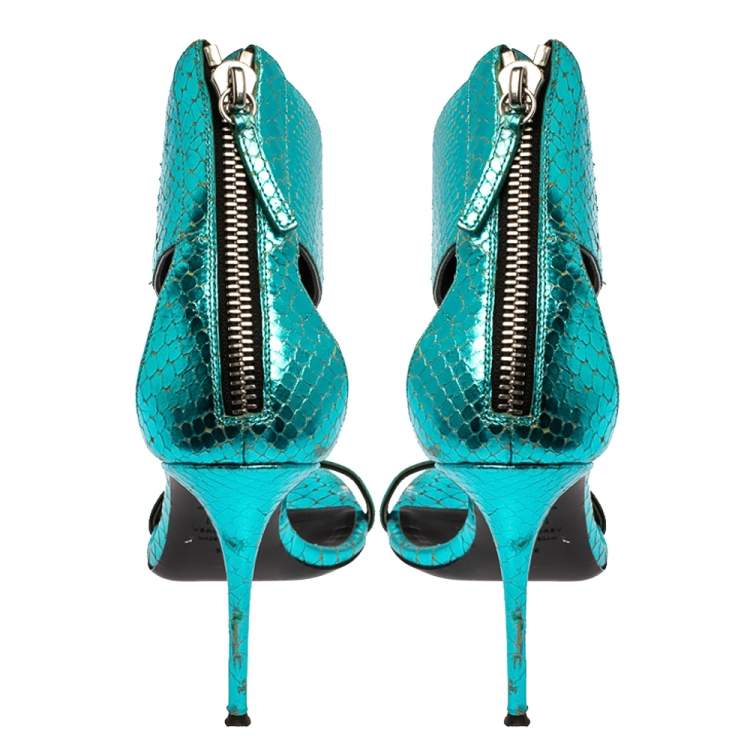 Pre Owned Giuseppe Zanotti Metallic Blue Snake Embossed Leather Andrea  Ankle Cuff Sandals Size 38
