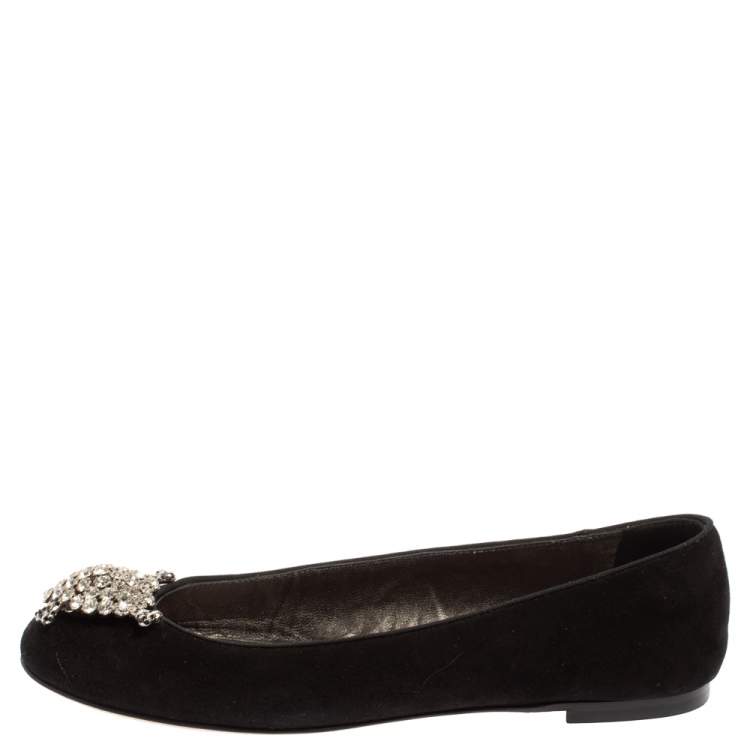 Pre Owned Giuseppe Zanotti Black Suede Crystal Embellished Ballet Flats Size 36