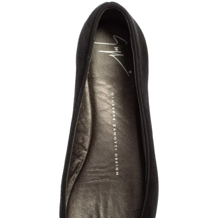 Pre Owned Giuseppe Zanotti Black Suede Crystal Embellished Ballet Flats Size 36