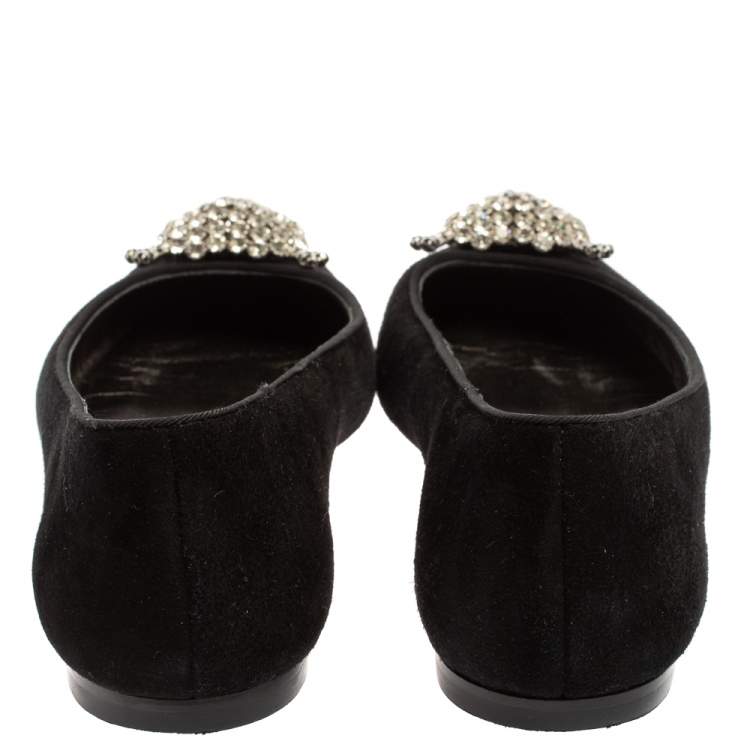 Pre Owned Giuseppe Zanotti Black Suede Crystal Embellished Ballet Flats Size 36