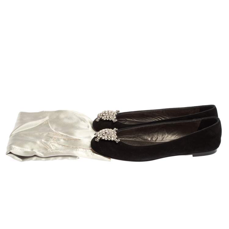 Pre Owned Giuseppe Zanotti Black Suede Crystal Embellished Ballet Flats Size 36