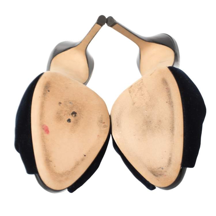 Pre Owned Giuseppe Zanotti Dark Blue Velvet Knotted Slide Sandals Size 36