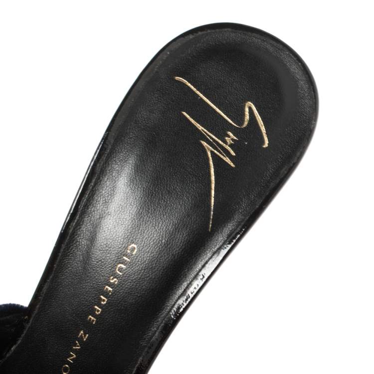 Pre Owned Giuseppe Zanotti Dark Blue Velvet Knotted Slide Sandals Size 36