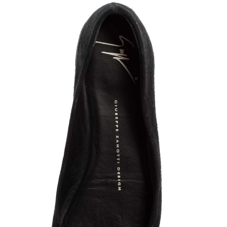 Pre Owned Giuseppe Zanotti Black Suede Leather Crystal Embellished Ballet Flats Size 36