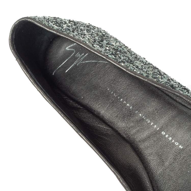 Pre Owned  Giuseppe Zanotti Grey Glitter Fabric Cap Toe Ballet Flats Size 35