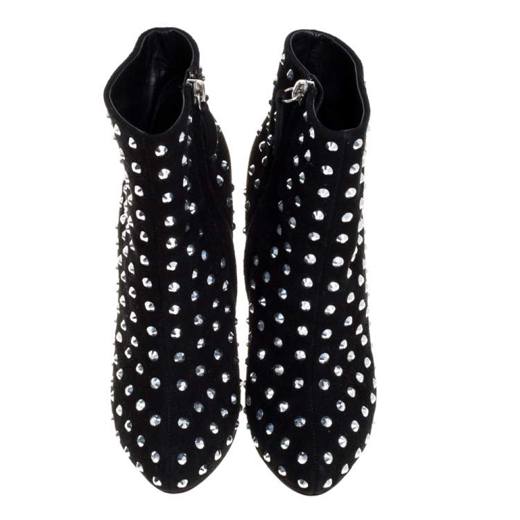 Giuseppe Zanotti Black Suede Crystal Embellished Boots Size 36