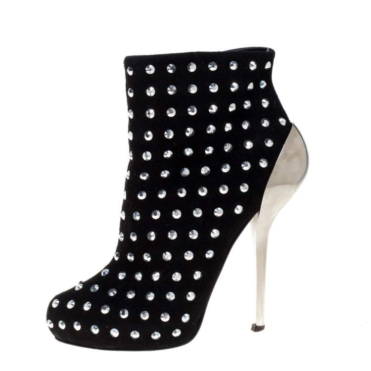 Giuseppe Zanotti Black Suede Crystal Embellished Boots Size 36