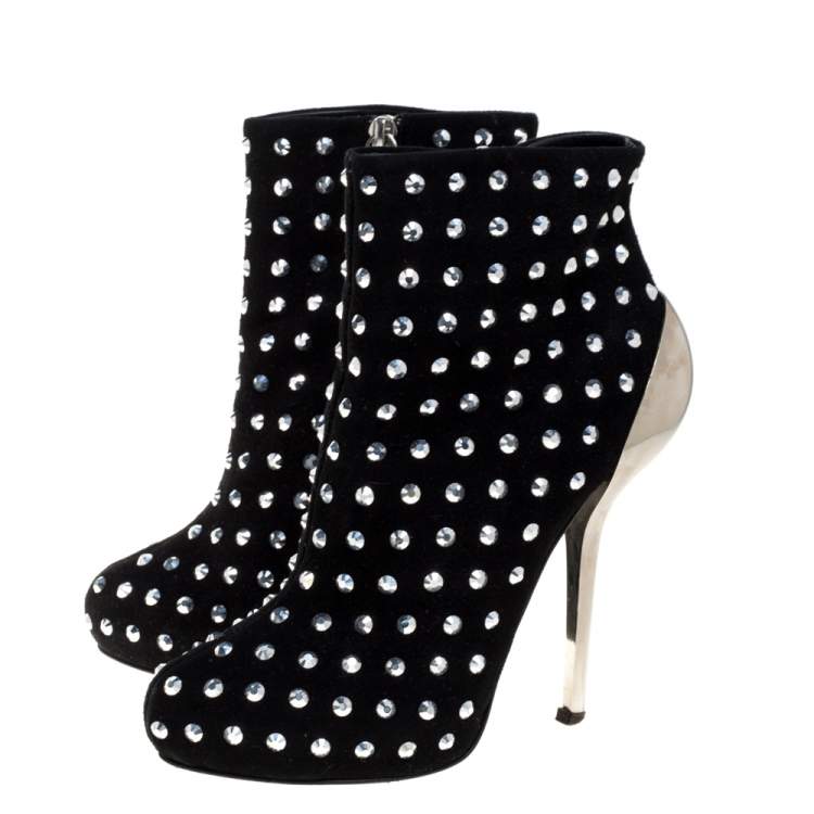 Giuseppe Zanotti Black Suede Crystal Embellished Boots Size 36