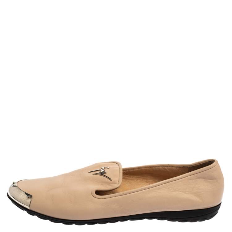 Pre Owned Giuseppe Zanotti Beige Leather Embellished Smoking Slippers Size 39