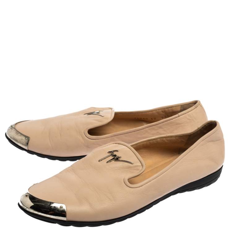 Pre Owned Giuseppe Zanotti Beige Leather Embellished Smoking Slippers Size 39