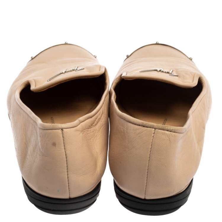 Pre Owned Giuseppe Zanotti Beige Leather Embellished Smoking Slippers Size 39