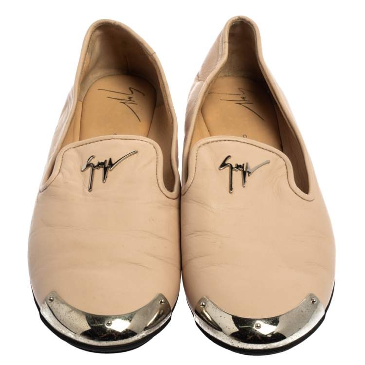 Pre Owned Giuseppe Zanotti Beige Leather Embellished Smoking Slippers Size 39